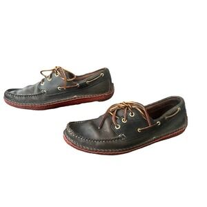 Quoddy Men's Handmade Green Leather Boat Shoes – Size 9 USA Made Casual Moc Flat